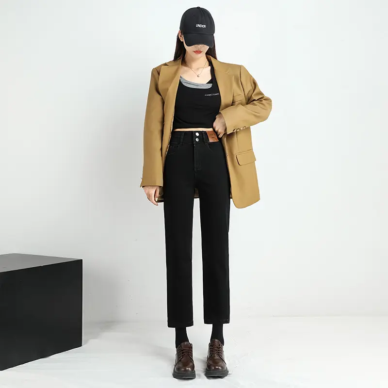 黑色直筒牛仔裤女秋季2023新款爆款小个子高腰显瘦宽松直筒烟管裤