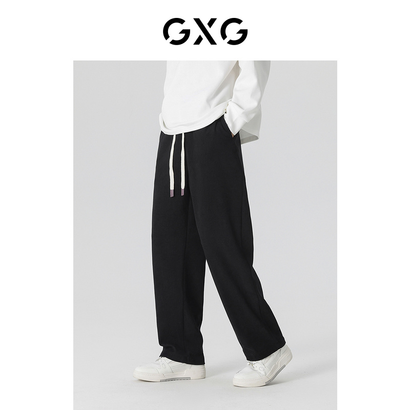 GXG男装春休闲裤抽绳阔腿直筒百搭休闲长裤#G24D023102