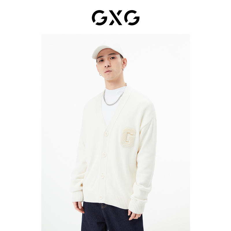GXG男装 商场同款白色开襟毛衫 秋季休闲时尚简约男士#GD1300932H