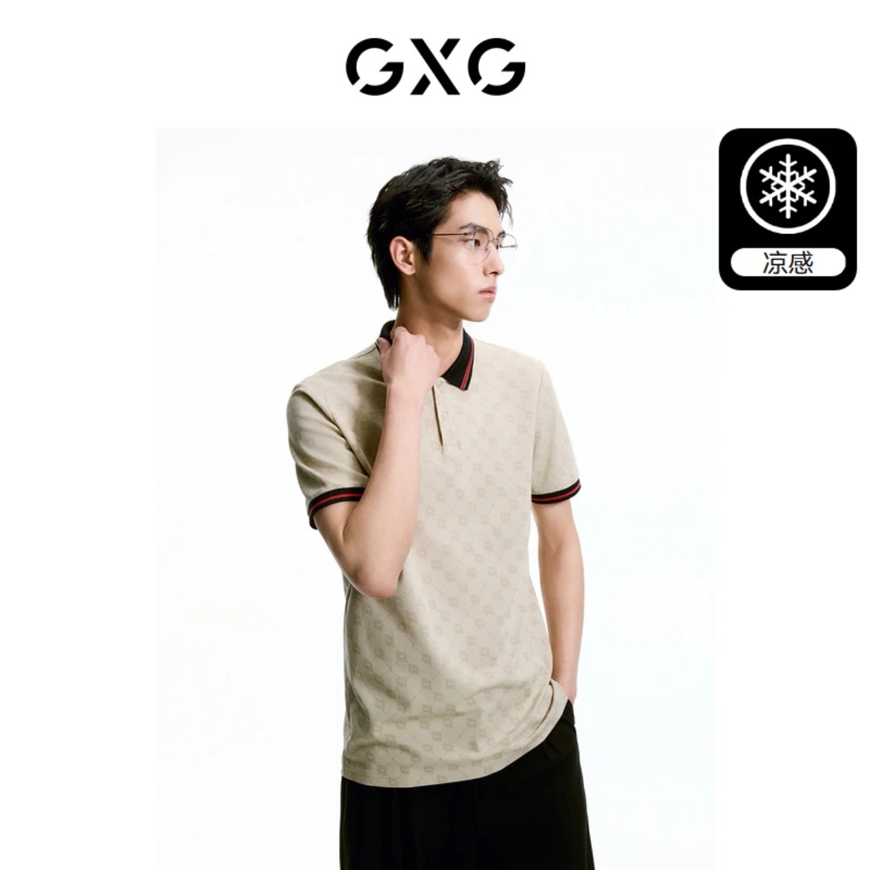 GXG零压POLO 多色polo衫凉感满印短袖衬衫领2024夏季#G24D242274
