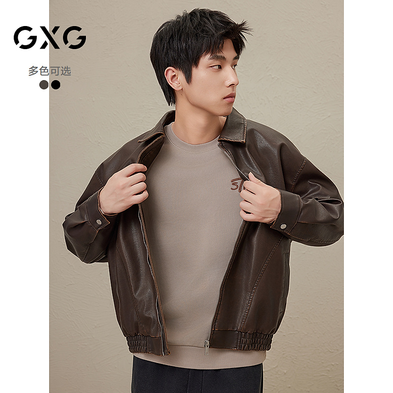 【新品】GXG男装美式双色PU皮衣宽松夹克#G24D214117