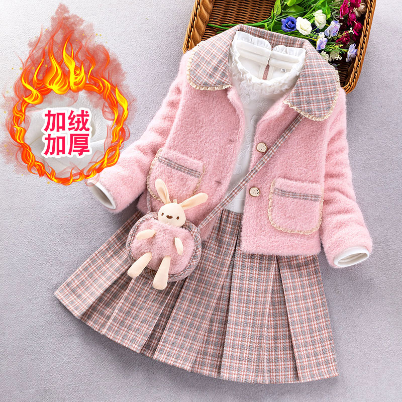 女童2025秋冬新款套裙冬季加绒连衣裙学院风冬装儿童女孩长袖裙子