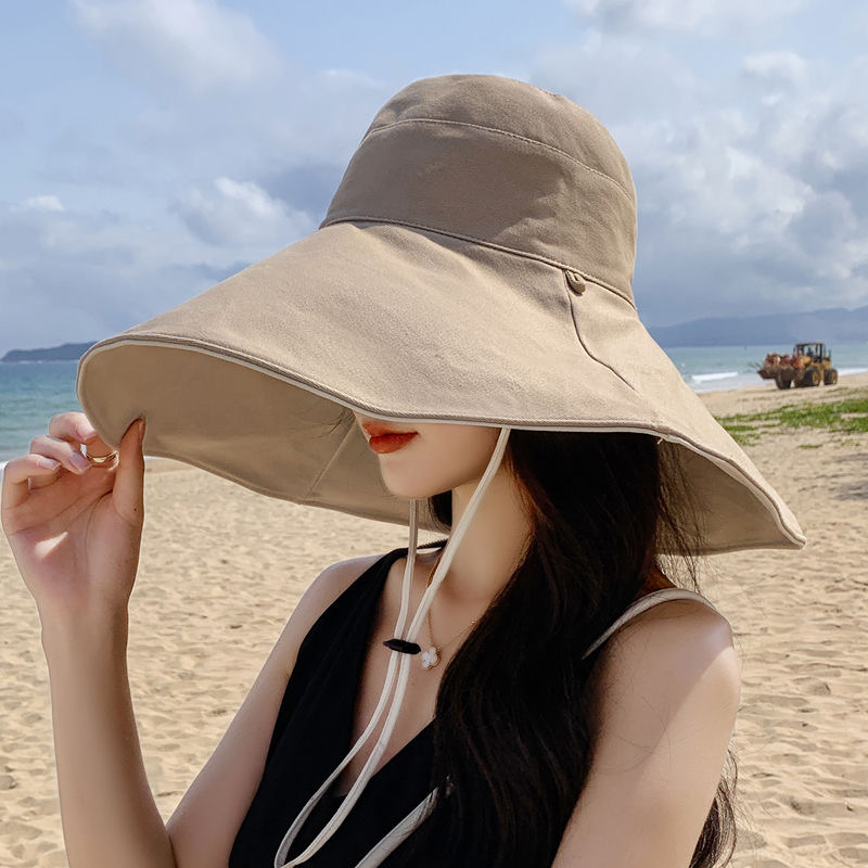 大檐双面纯色渔夫帽女春夏遮阳帽韩版百搭帽子潮可折叠夏季
