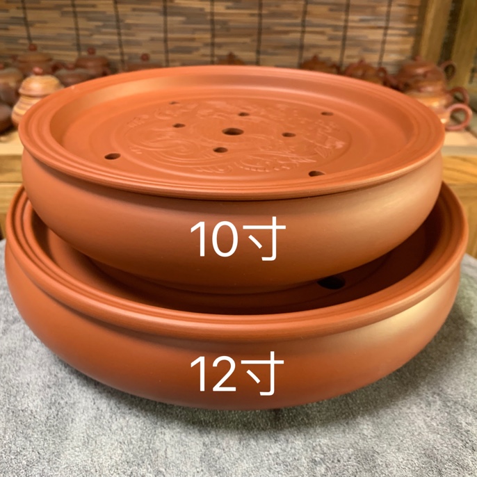功夫茶盘潮州朱泥茶盘圆型干泡台储水茶盘