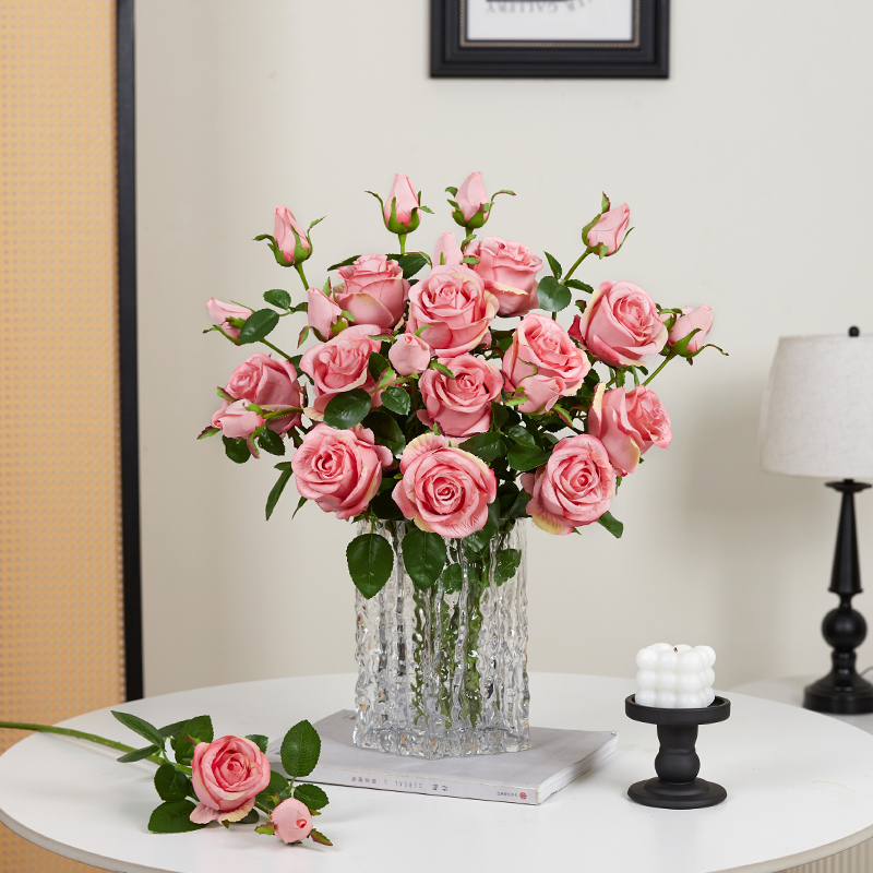【深粉色玫瑰花】保加利亚逼真仿真花假花花束客厅餐桌高级花艺摆件