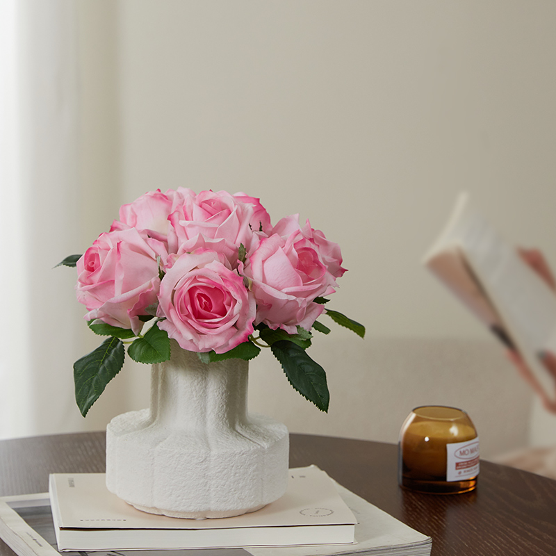 保湿手感玫瑰逼真仿真花假花束客厅餐桌高档花艺摆件装饰桌面插花