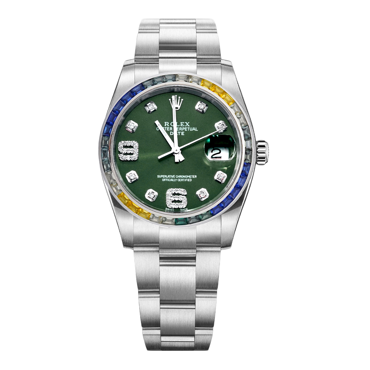 99新 Rolex/劳力士 日志系列115200绿盘后镶钻彩圈腕表/WHP031940