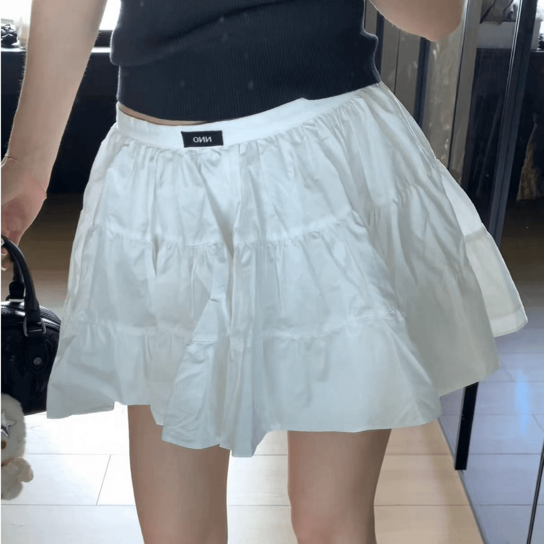 LA 立裁 碎褶 白色蓬蓬蛋糕裙  26276