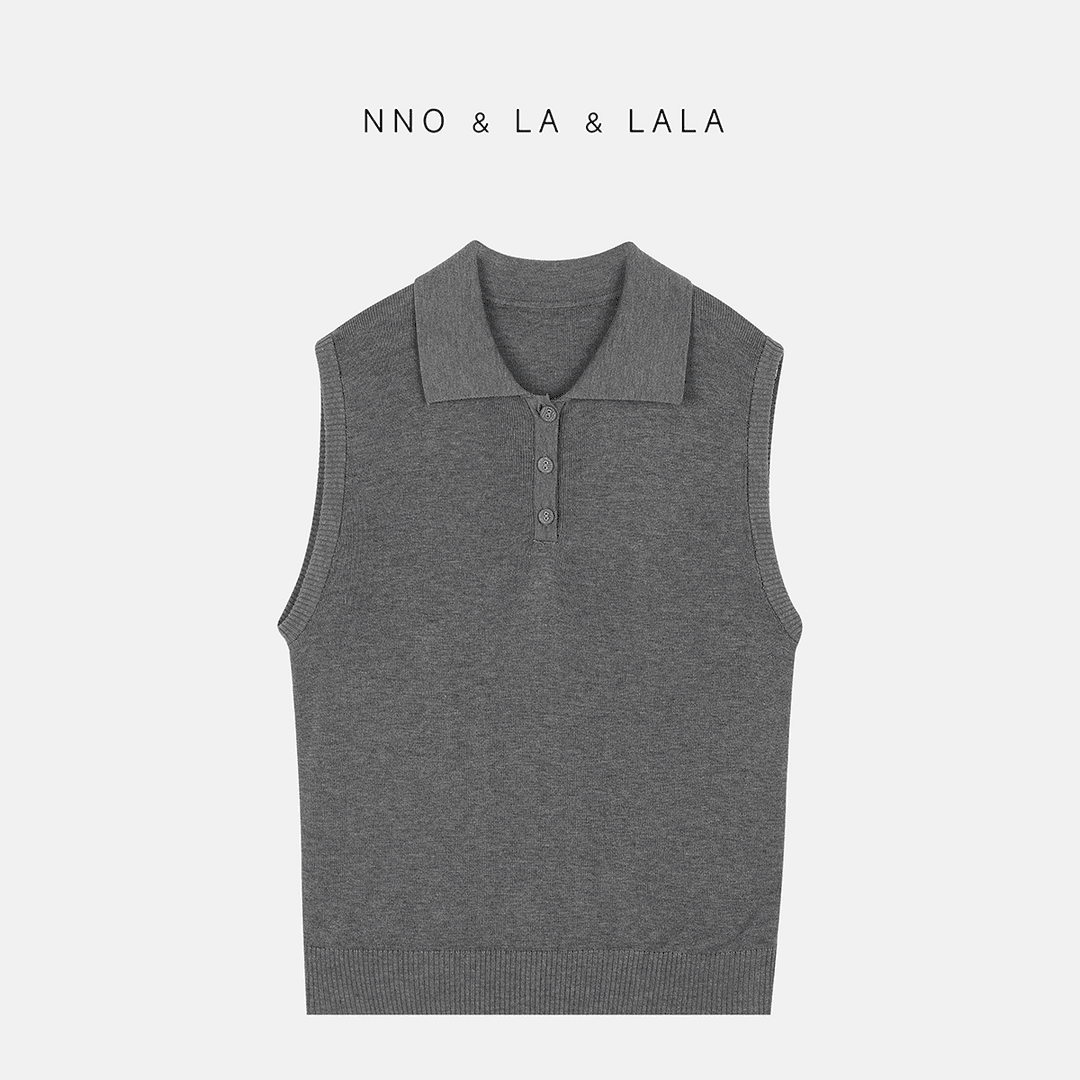 LA  莱塞尔 灰色POLO领针织 背心 26658
