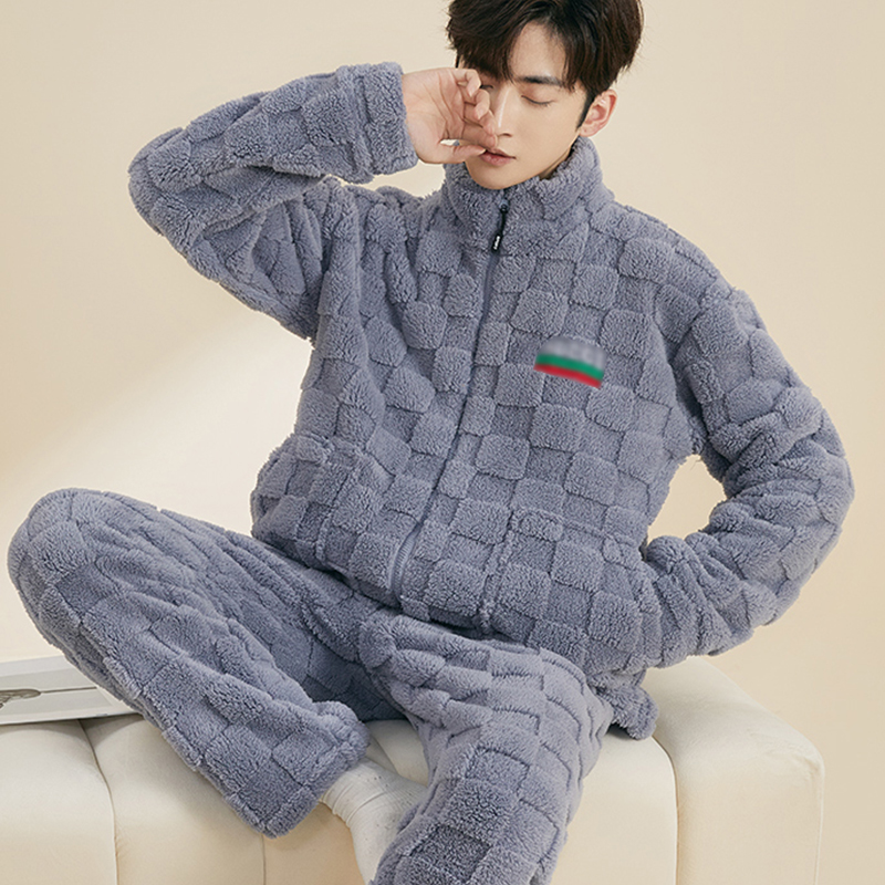 珊瑚绒睡衣男秋冬款加厚加绒家居服秋冬款大码法兰绒男士冬季套装