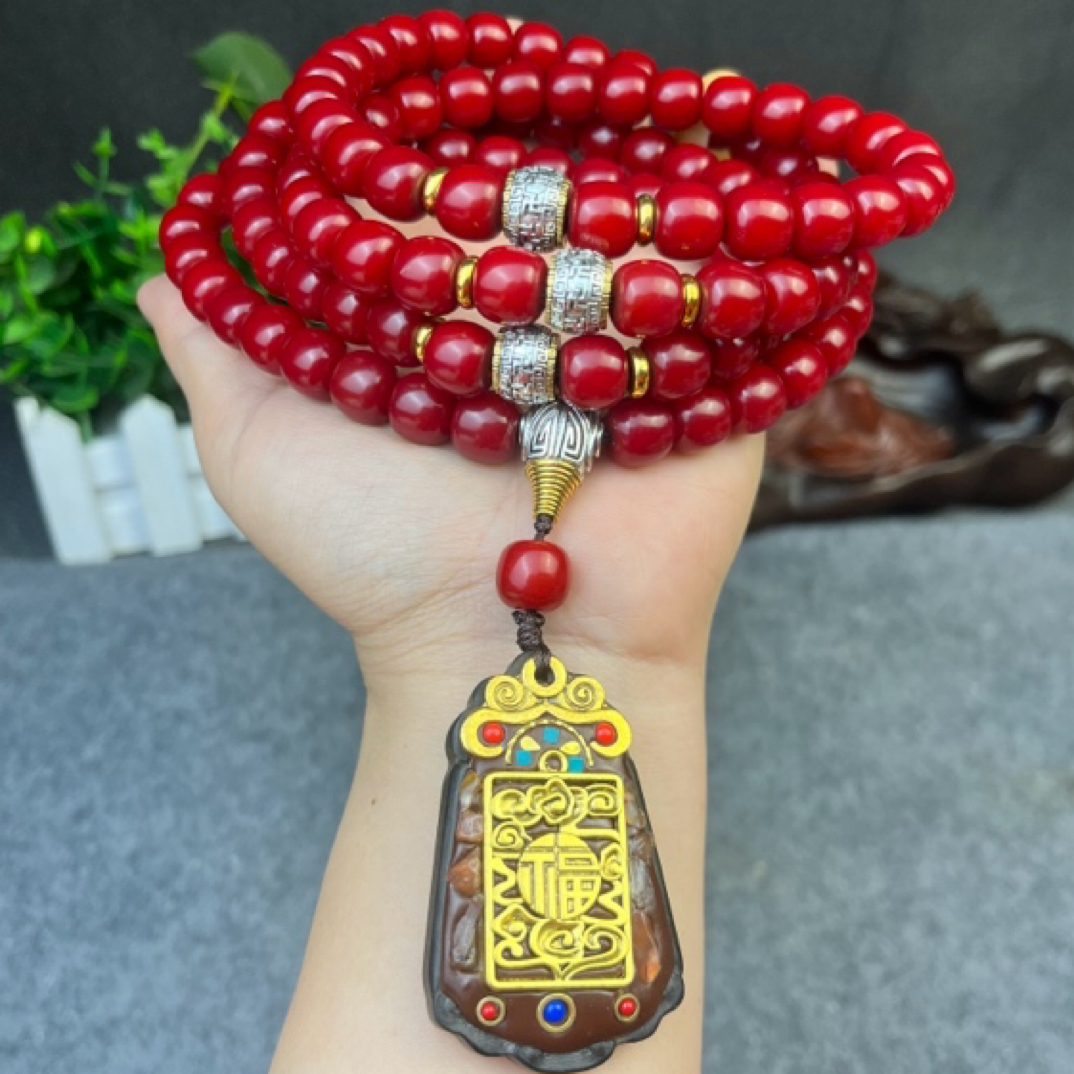 鸿运当头，红红火火1.0x1.1x108颗桶珠，送盘玩袋 菩提根品牌