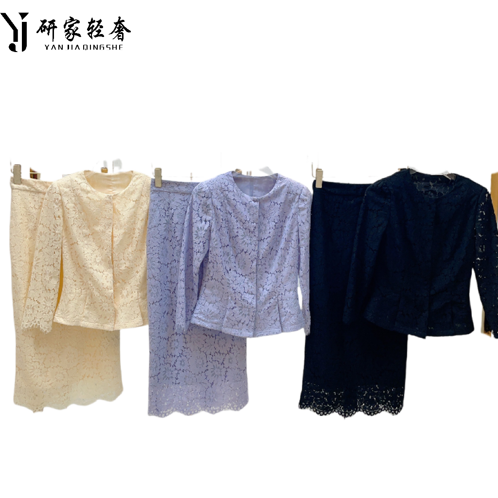 5256【极简主义】研家轻奢高定简约大气收腰显瘦蕾丝套装外套半裙