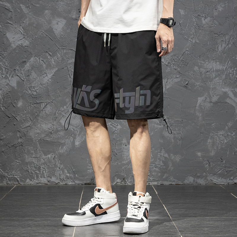 炫彩反光短裤男夏季薄款潮流休闲直筒五分裤宽松运动大码中裤