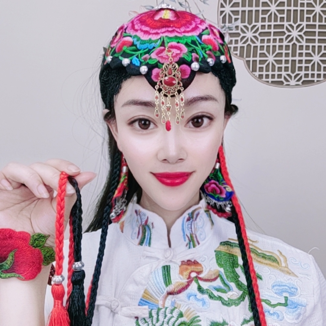 民族风刺绣辫子流苏发箍帽空顶遮白发辫子发饰发帽