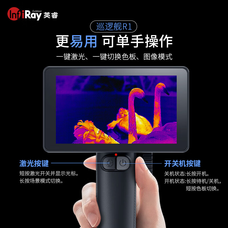 InfiRay艾睿手持热成像巡逻舰R1户外热像仪50HZ夜视热感探测含屏