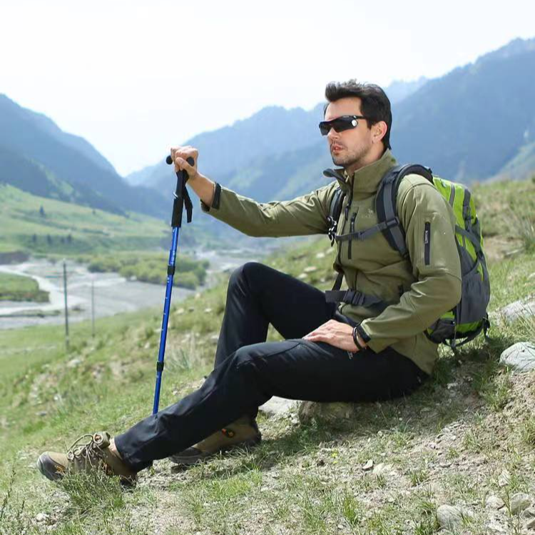 KBEIJIAD登山杖铝合金爬山拐杖伸缩T型柄户外轻便手杖徒步野营棍