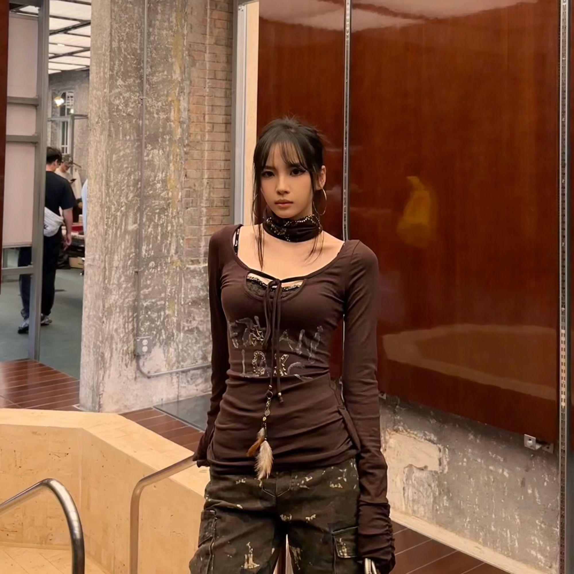 HottieDiary 美式千禧辣妹长袖针织衫女修身显瘦百搭小众设计