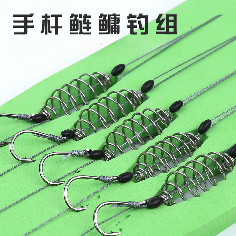 鲢鳙钓组子线双钩鱼钩鳙鱼钩成品伊势尼有倒刺弹簧钩鲢鳙专用