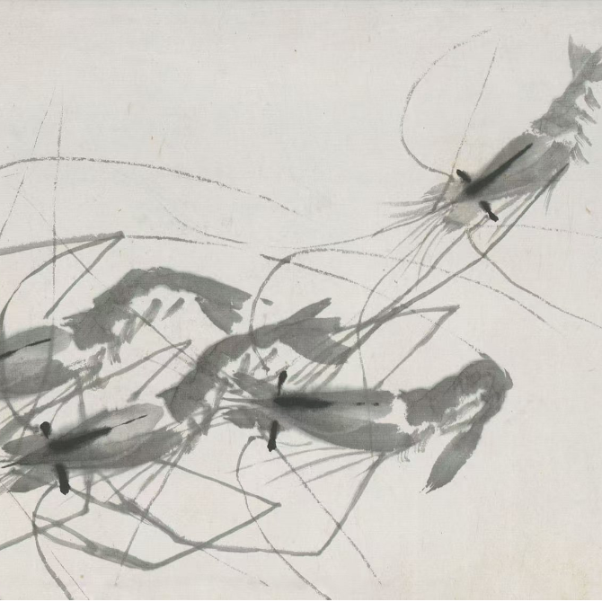 复刻版画齐白石《墨虾图》35*24