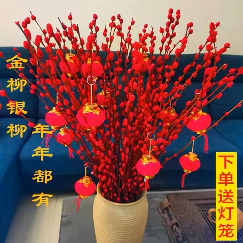 银柳真花鲜枝客厅干花摆件红色年宵花卉水培植物室内干枝红柳鲜花