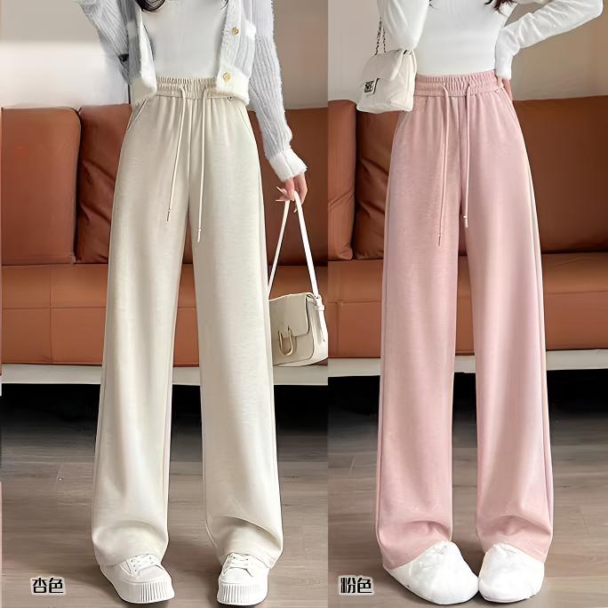 5509#冬款加绒加厚高腰休闲百搭运动窄版直筒长裤时尚垂感显腿长