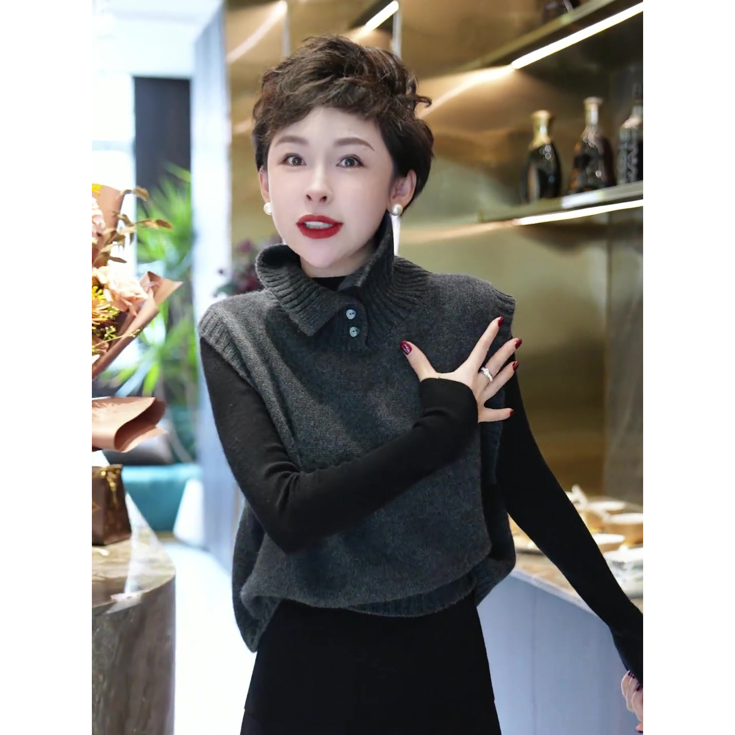 秋冬季新款高领背心马甲女高级感气质时尚显瘦无袖针织衫打底上衣