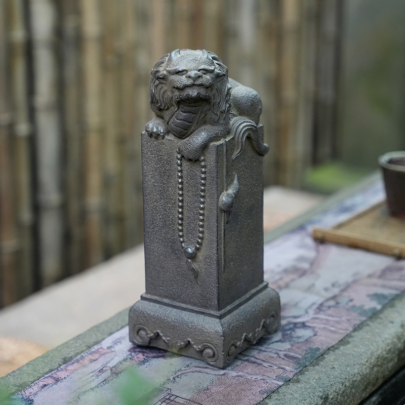邑园茶宠狻猊拴马桩茶道狮子柱鱼缸假山造景桌面装饰居家摆件
