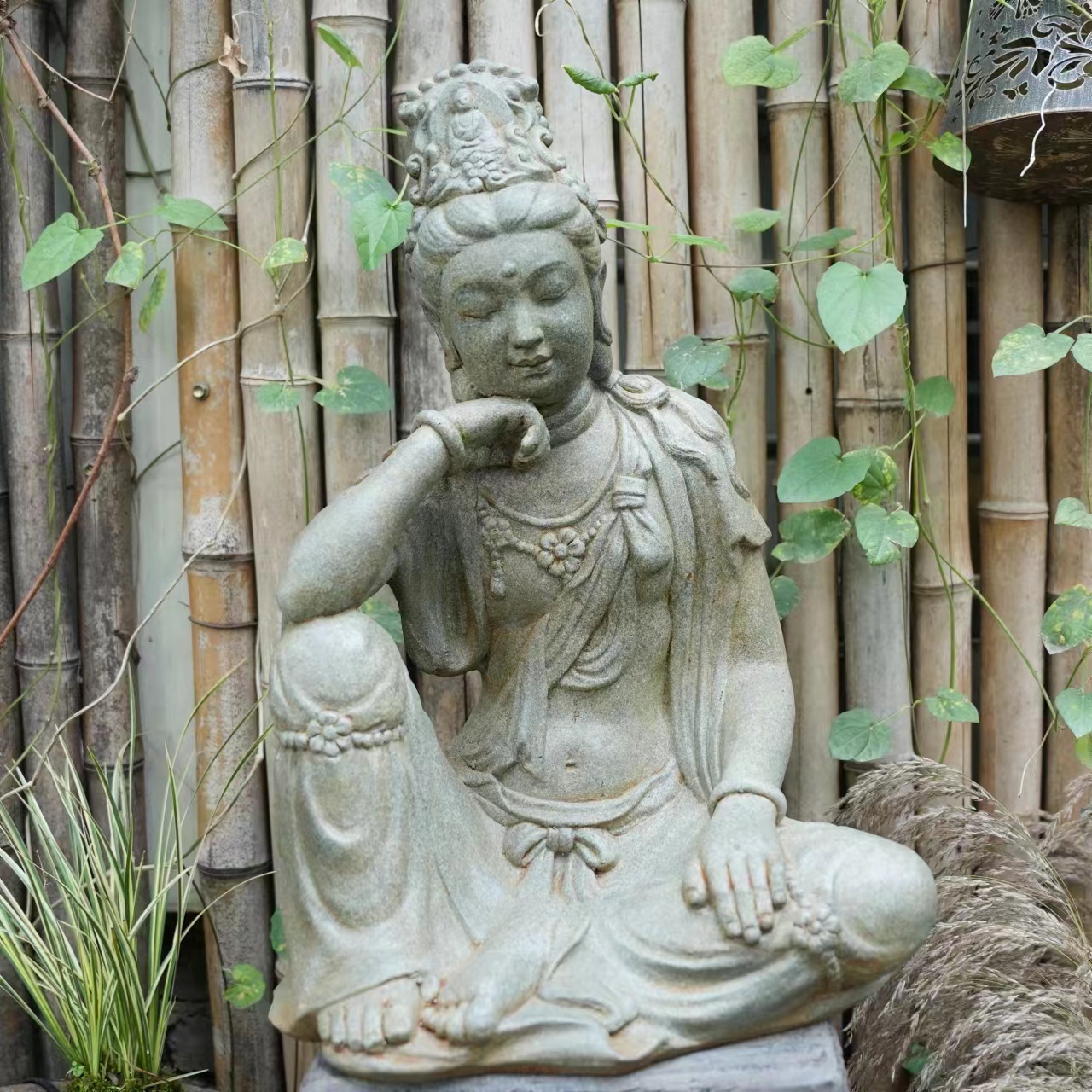 邑园中式家居观音禅意复古摆件客厅玄关佛像庭院仿真石像装饰