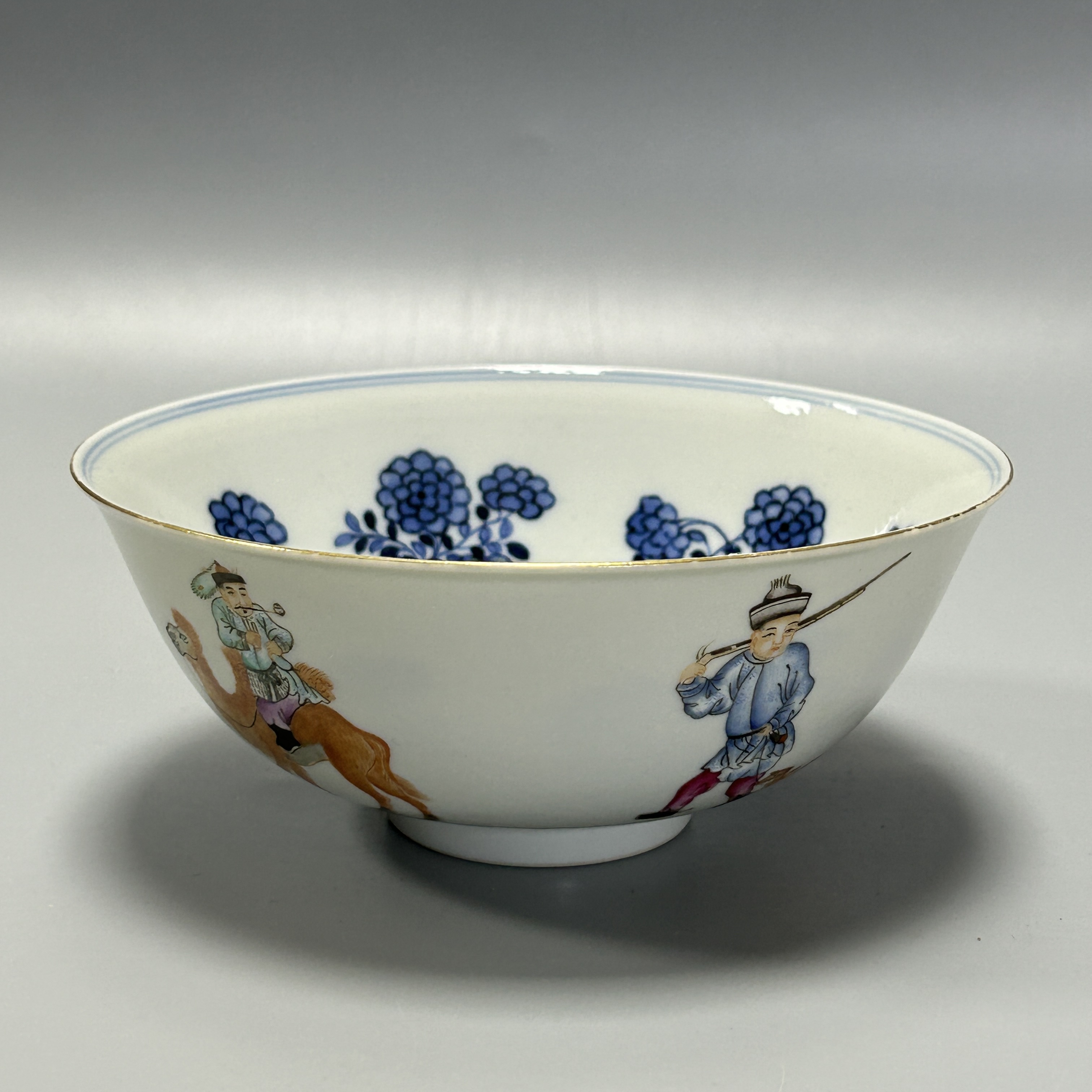 清道光粉彩人物献宝内青花碗-JX645