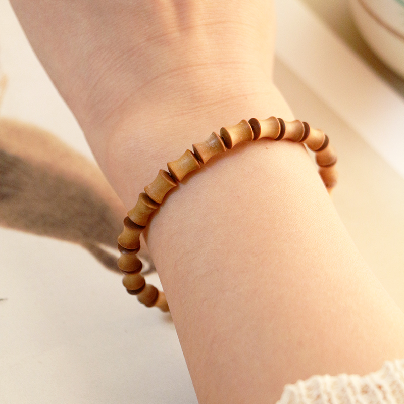 印度老山檀香黑肉6*8mm竹节素圈手串单圈