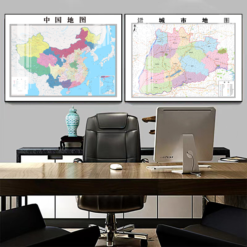 运城中国地图装饰画现代老板办公室挂画客厅地图背景墙会议室地图