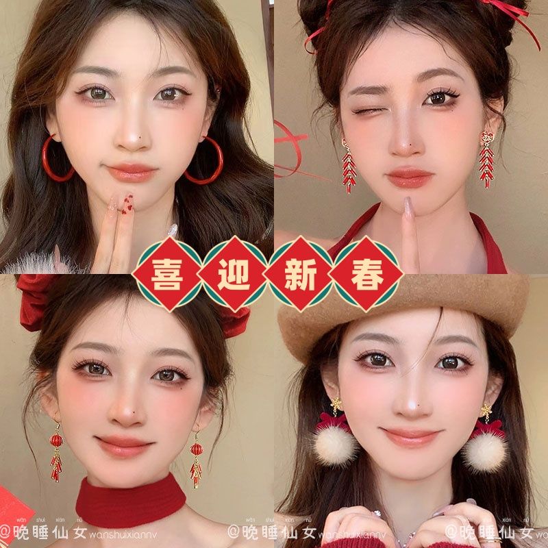 新年红色大圈圈耳环女小众设计耳圈高级感气质耳饰品