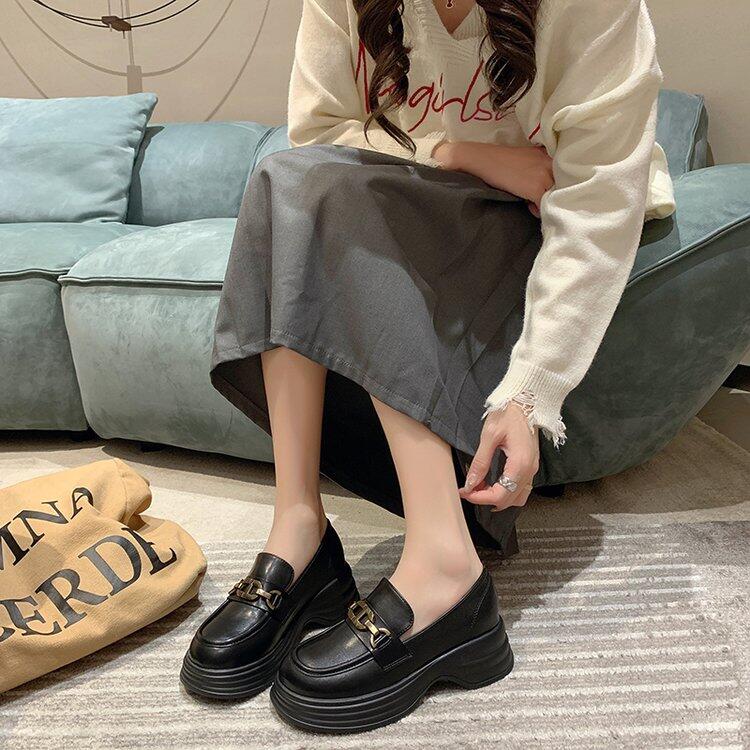 春季新款厚底乐福鞋女百搭洋气小单鞋休闲时尚圆头英伦风乐福鞋