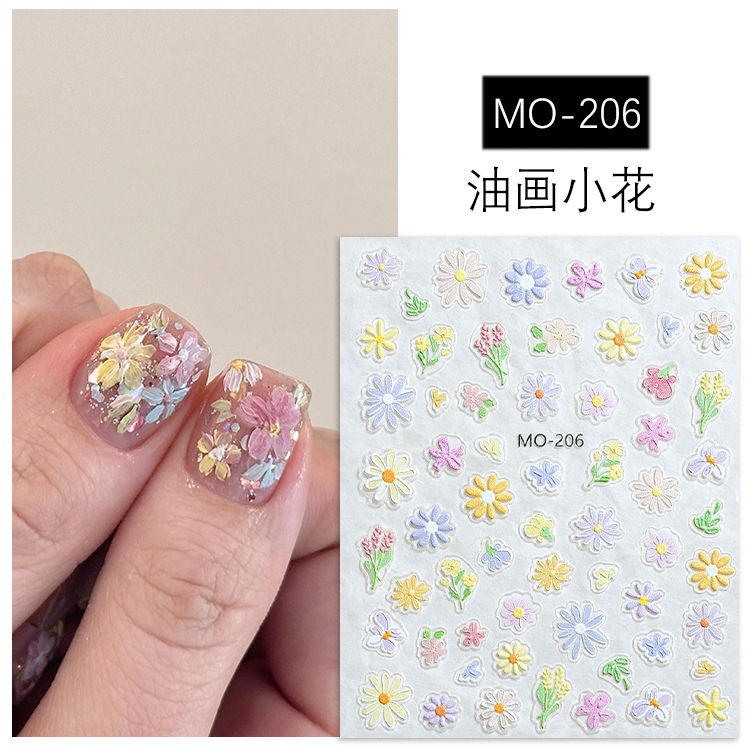 网红爆款春季油画美甲贴纸纯欲白色雏菊彩色碎花花瓣指甲贴纸饰品