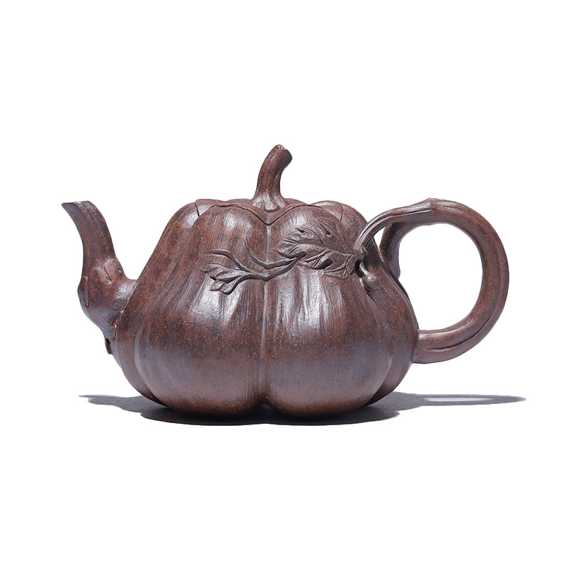 大吉羊柴烧 宜兴紫砂壶茶壶 原矿本山绿泥蔓藤南瓜190ml徐顺伟