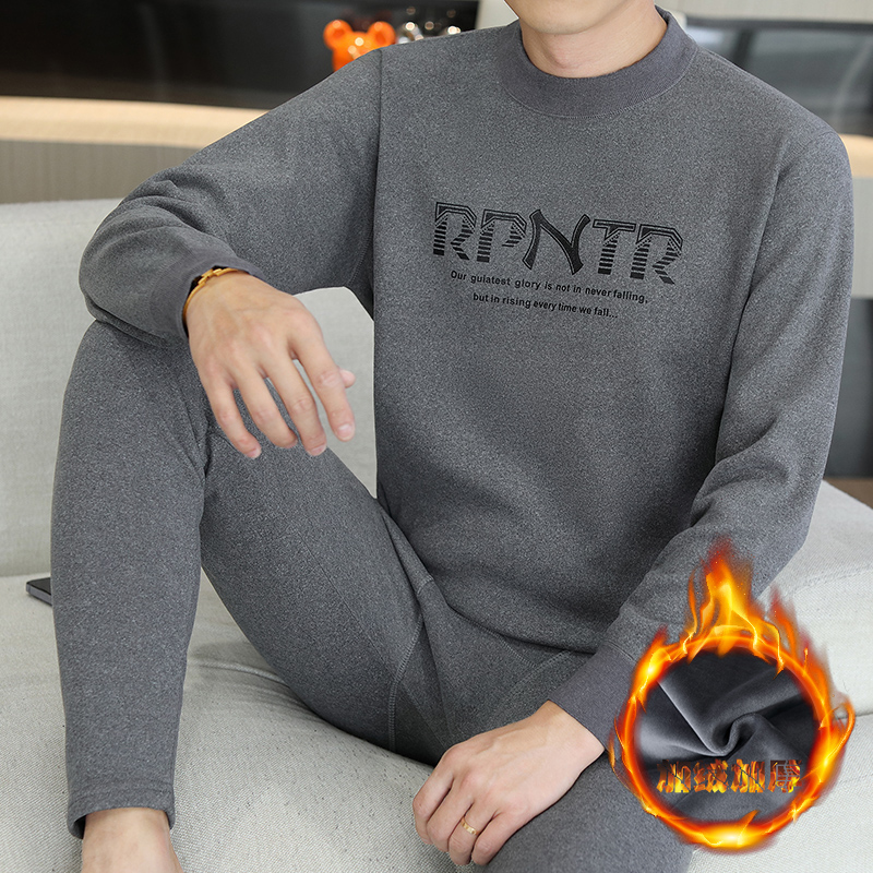 男士中青年加绒加厚保暖内衣套装时尚防寒秋衣秋裤打底衫两件套