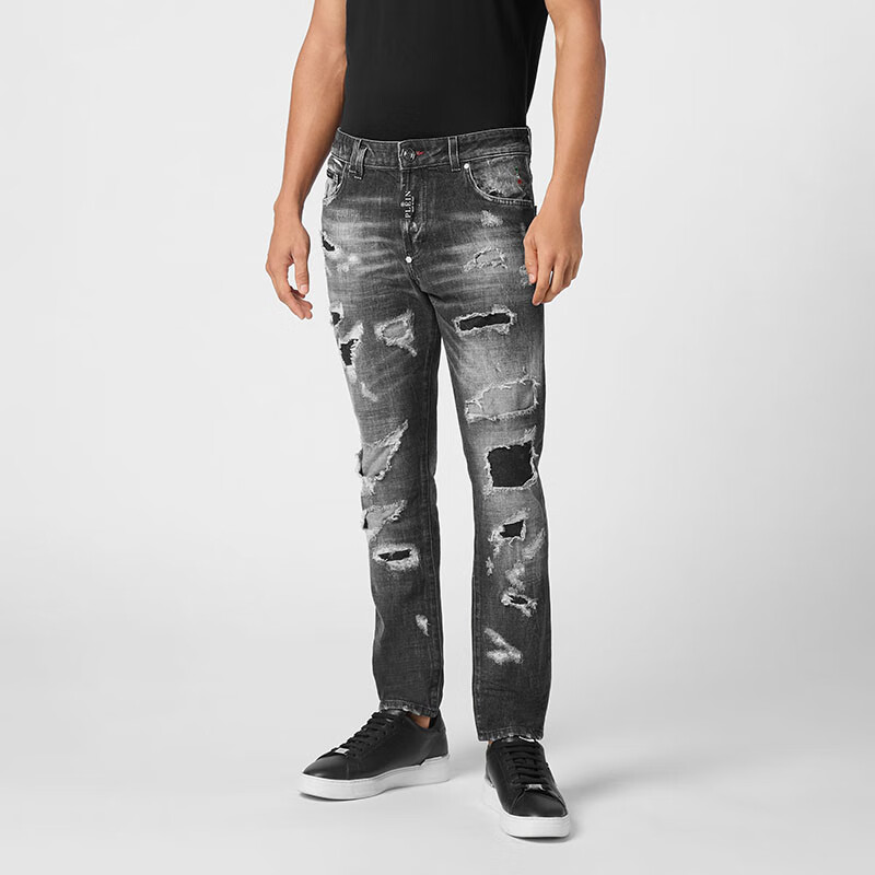 PHILIPP PLEIN 春季男士Skinny Fit修身破洞牛仔裤