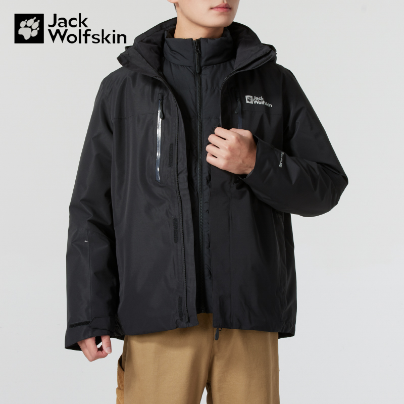 狼爪冲锋衣男秋冬防风防水登山运动夹克羽绒内胆三合一 A61858A