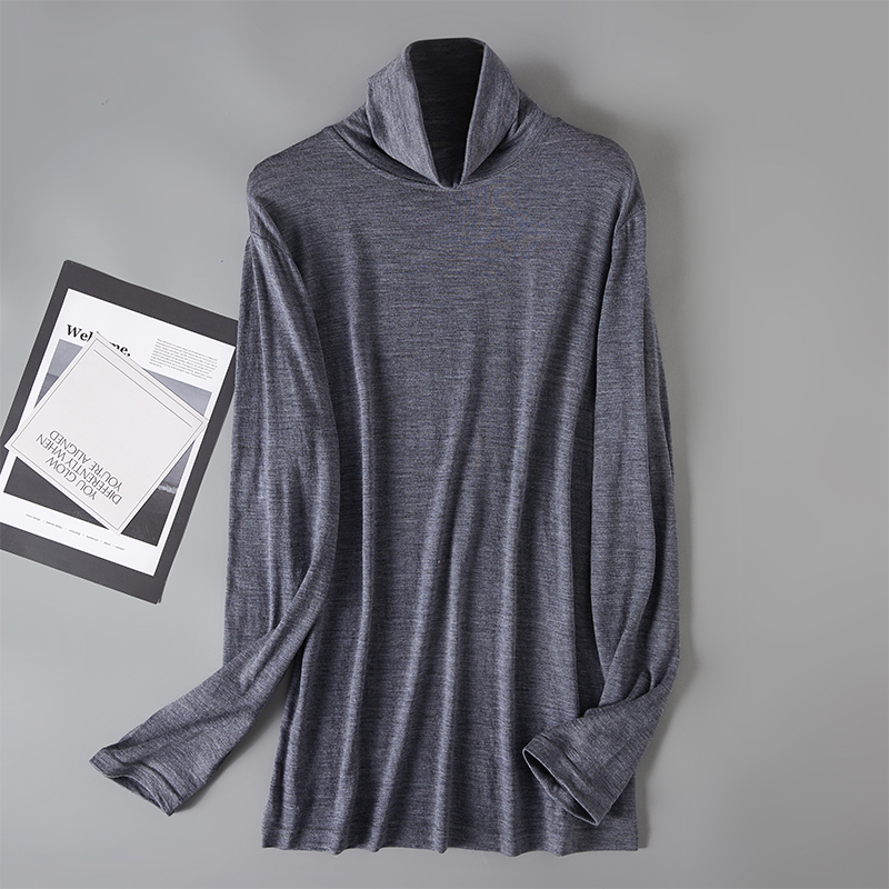 100%超细纯羊毛软糯亲肤男士保暖秋衣 双层高领舒适温暖打底上衣