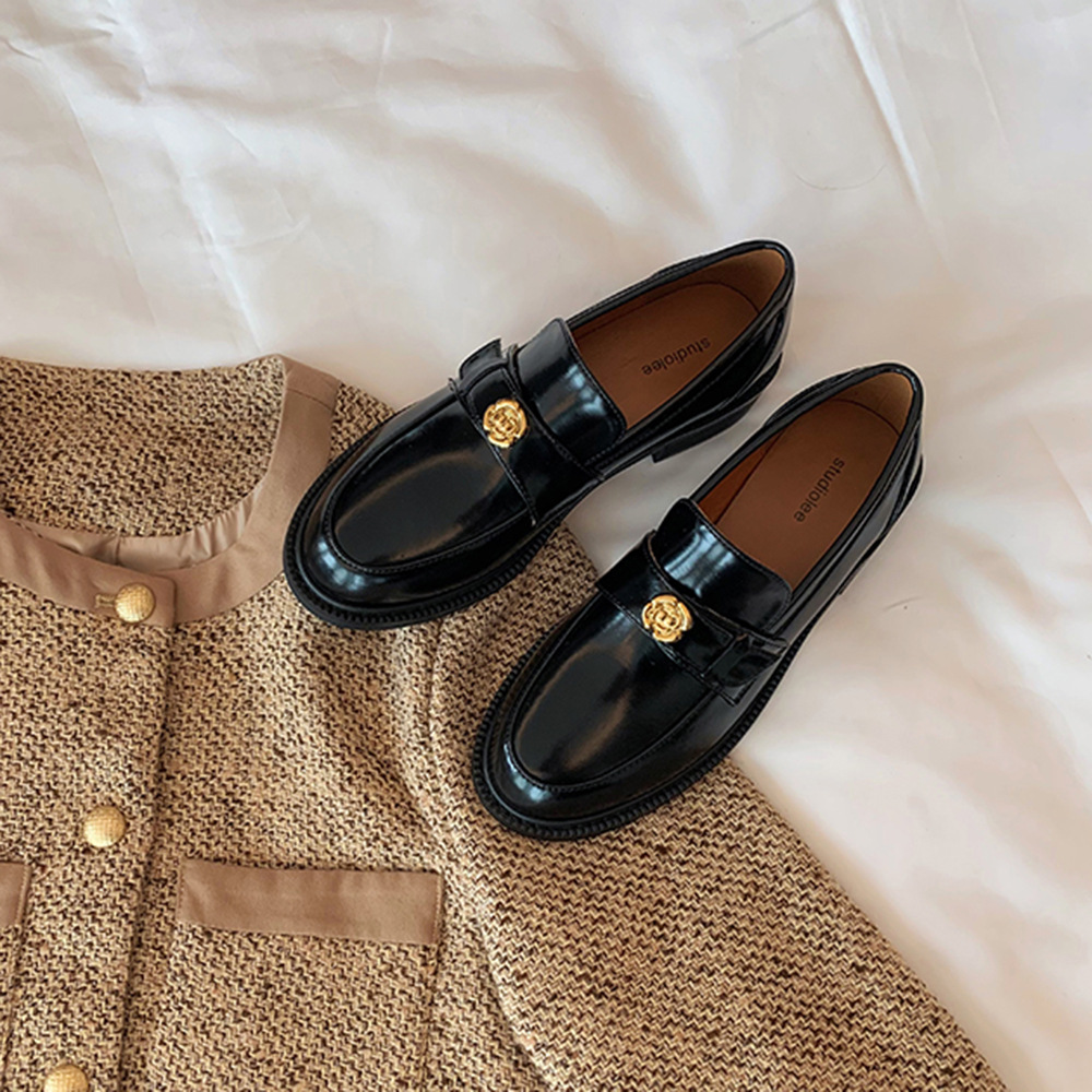 爆款乐福鞋女厚底增高2023新款小众高跟单鞋气质复古英伦风小皮鞋