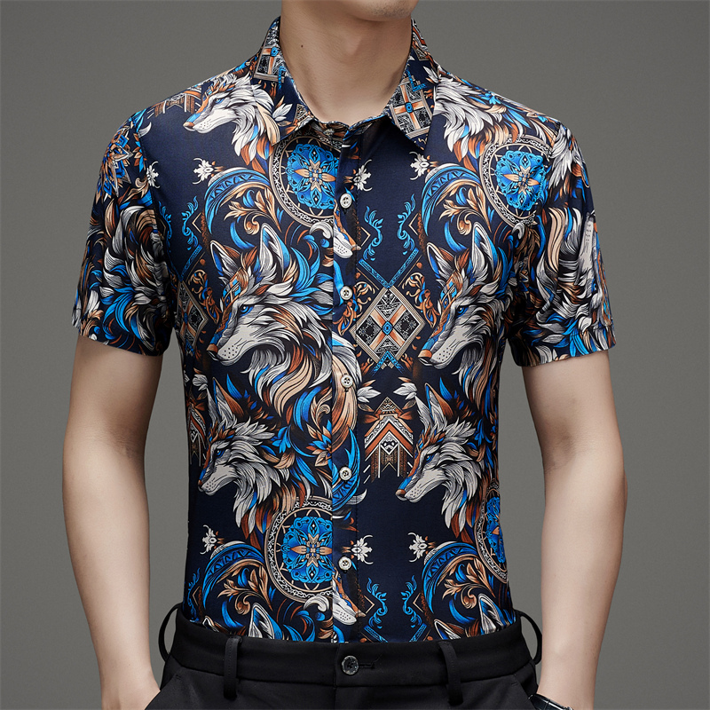 【中国风】中年男士冰丝高档花衬衫弹力透气免烫商务休闲衬衣爸爸装