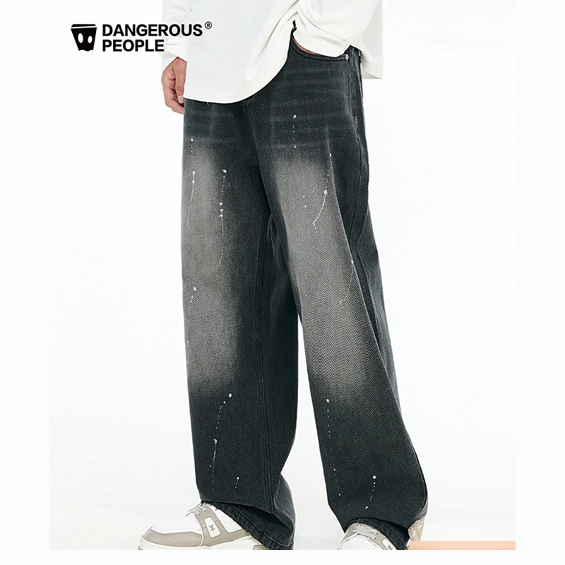 Dangerouspeople薛之谦dsp泼墨宽松牛仔裤复古美式潮直筒休闲长裤