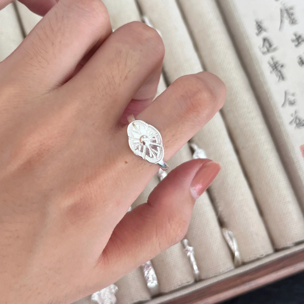 足银戒指 990纯银新中式海棠花戒指女士气质小众复古花纹足银开口