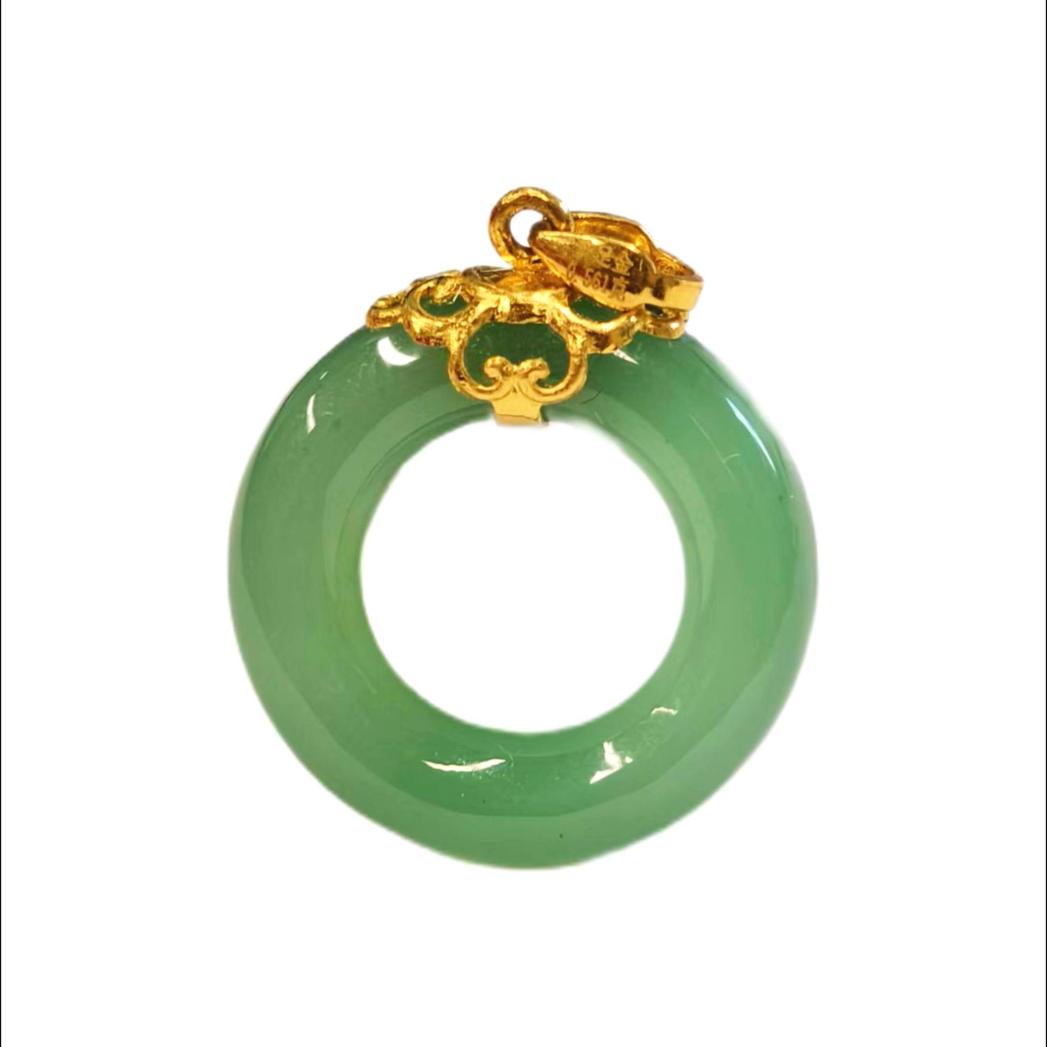 【贞爱福】和田玉平安扣吊坠挂坠足金镶玉平安扣挂坠