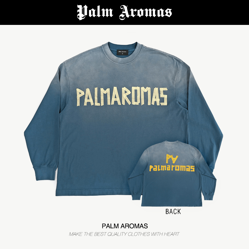 【洗水做旧大贴纸】32支双纱洗水做旧喷马骝大落肩设计270G长袖