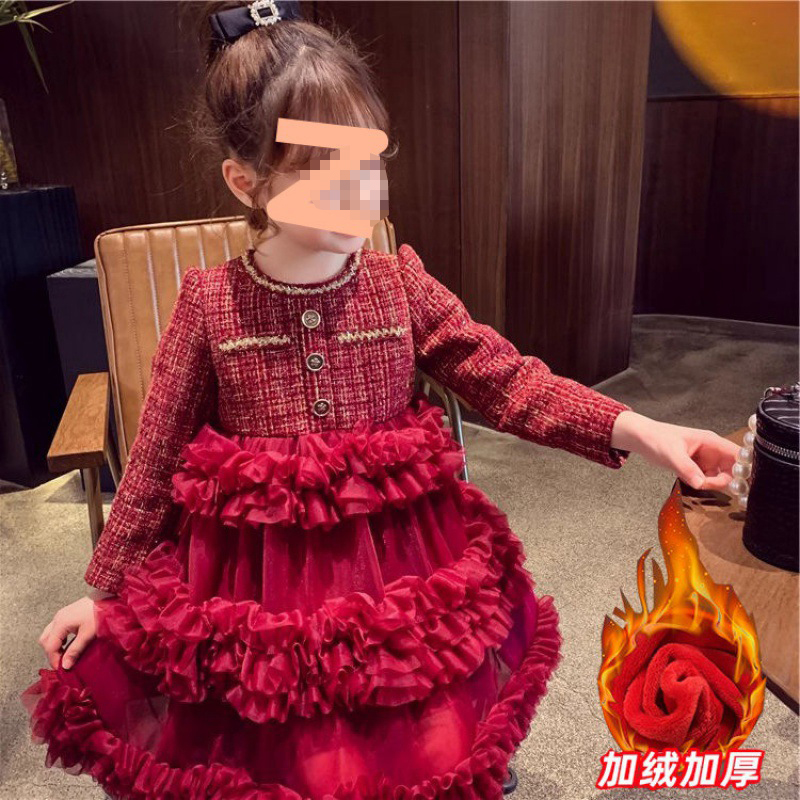 兮绯推荐6Y156女童长袖公主裙秋冬演出礼服女孩蓬蓬蛋糕裙连衣裙