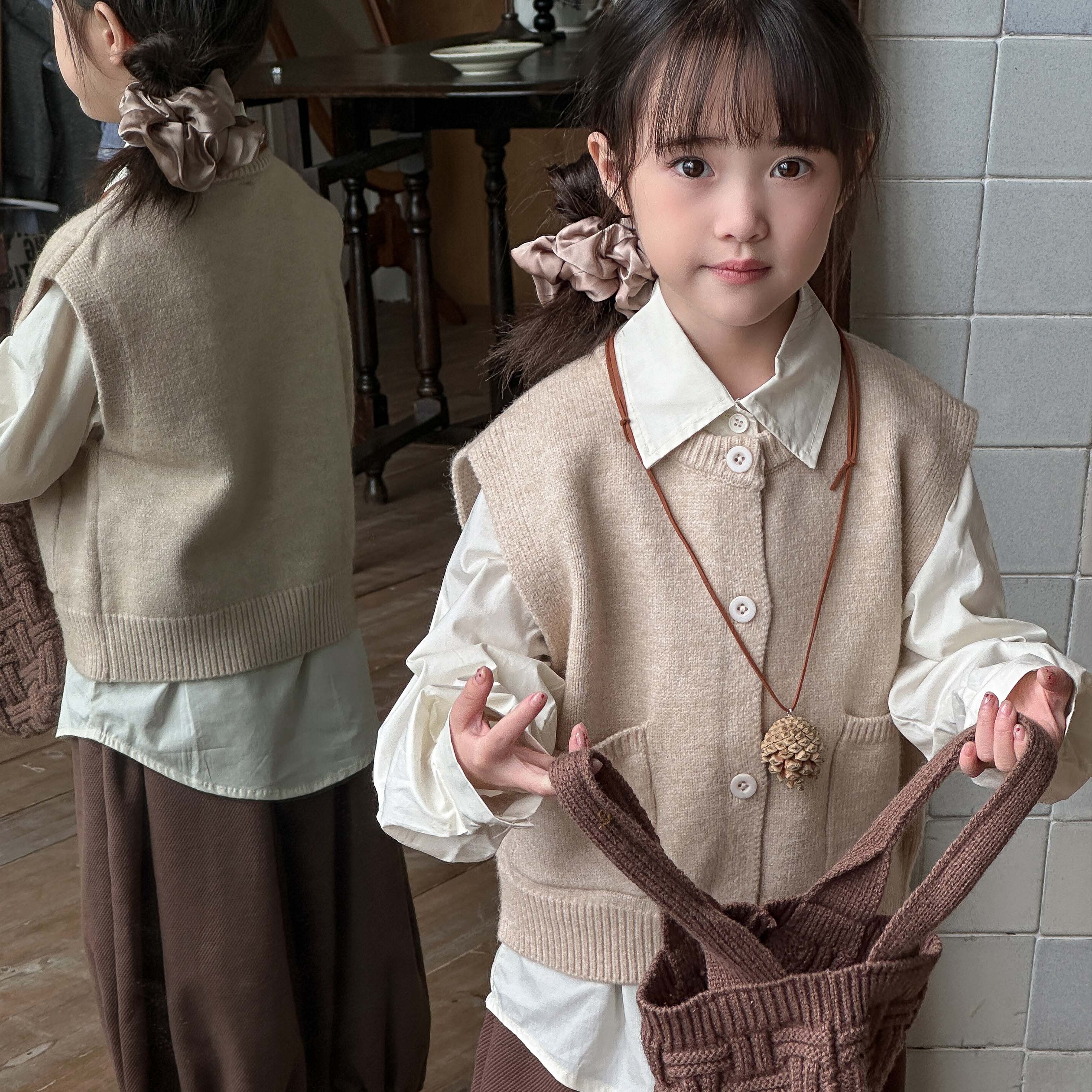 女童韩版童装2024秋季新款洋气坎肩儿童秋装上衣中小童针织马甲