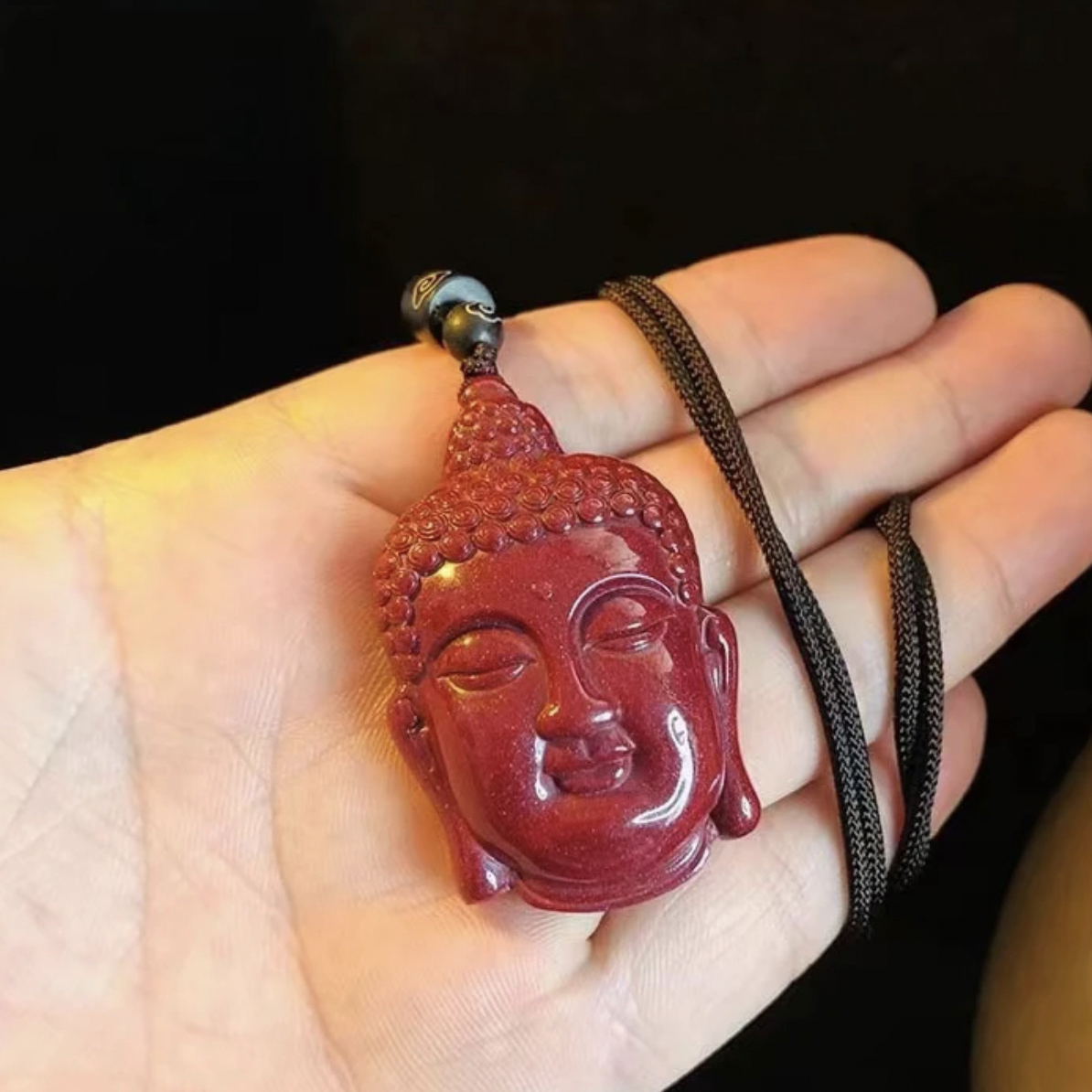 含辰砂工艺品天然朱砂紫金砂佛头吊坠项链