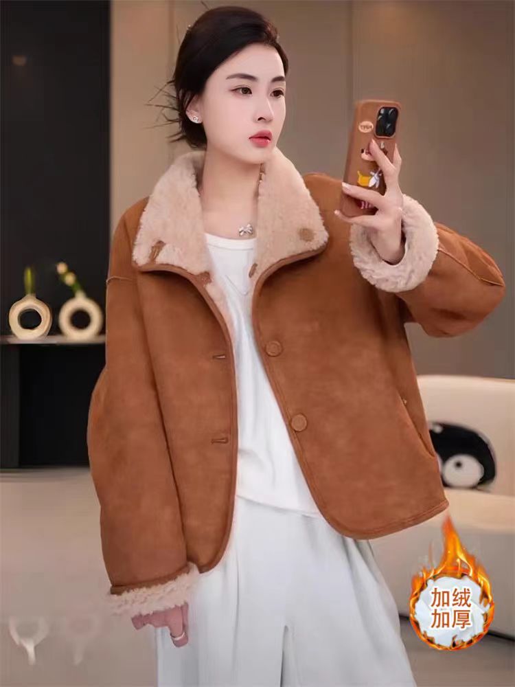 众和梦9436两面穿皮毛一体短外套女小个子冬季高级感羊羔毛