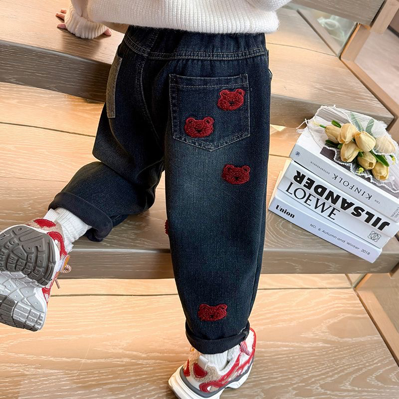 女童裤子冬季加绒软牛仔裤宝宝外穿一体绒加厚女童冬装裤子保暖